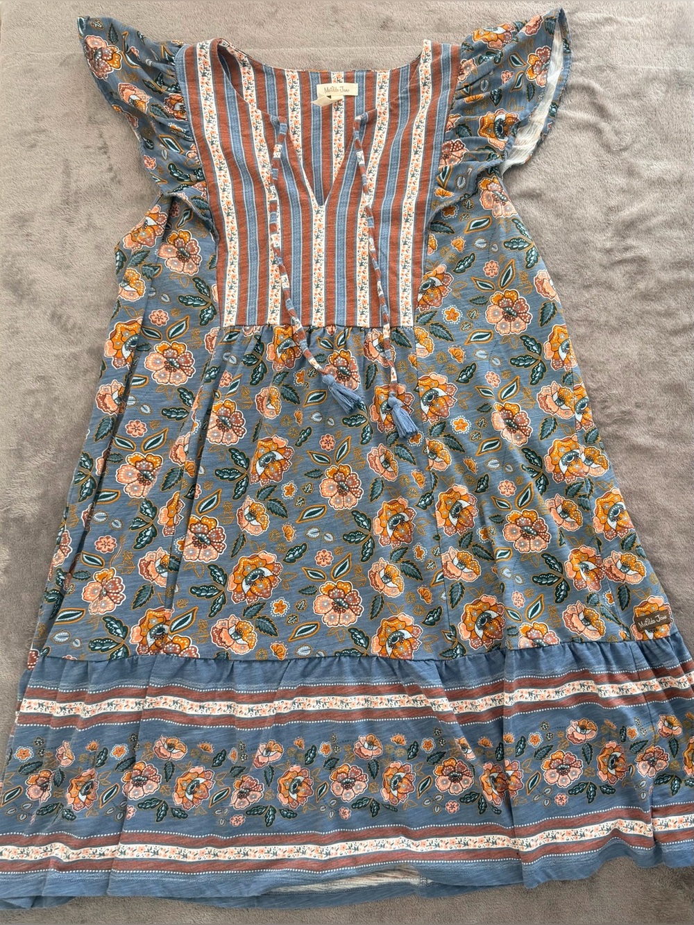 Matilda Jane - Women’s Heart-to-Heart Pasture Blue Flutter Sleeve Dress - Medium